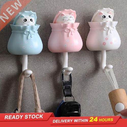 Cartoon cat hook cute lucky bag key hook free punch wall