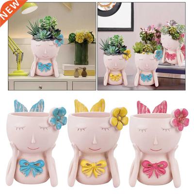 Mermaid Head Sculpture Flower Plant Pot Resin Planter Craft