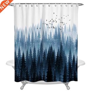 Coniferous Birds Landscape Forest for Shower Curtains