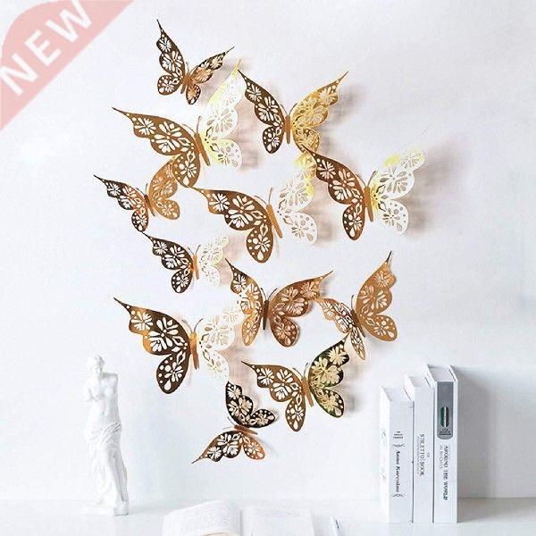12Pcs 4D Hollow Butterfly Wall Sticker  Art Wedding