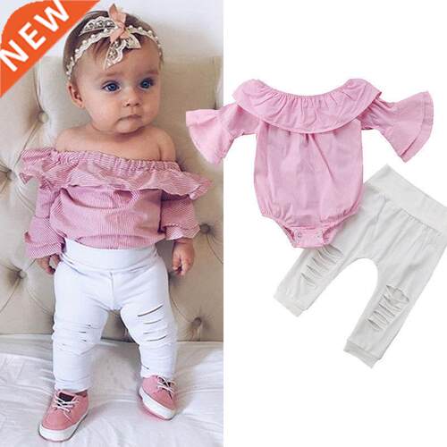 2PCS Baby Girls Clothing Set Girls Off Shoulder Romper +Whit