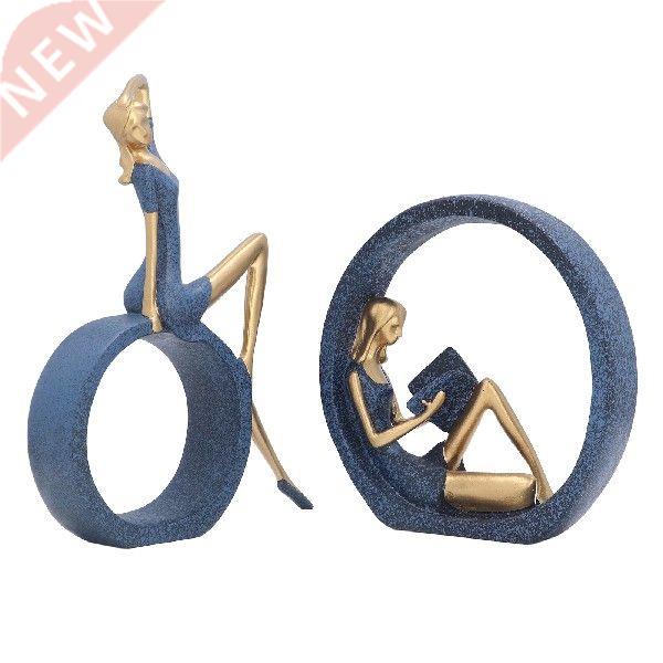 2pcs Reading Woman Sculpture Yoga Girl Statue Resin Hand