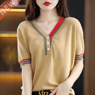 Cotton T-shirt summer new casual knitted sweater striped sho