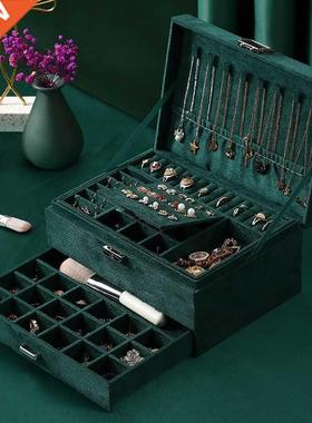 New Green 3-Layer Flannel Jewelry Organzer Box Necklaces Ea