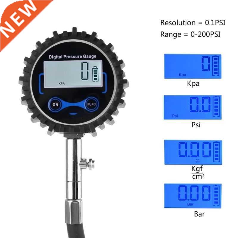 Digital Tire Pressure Gauge 200 PSI Interchangeable Air Chuc