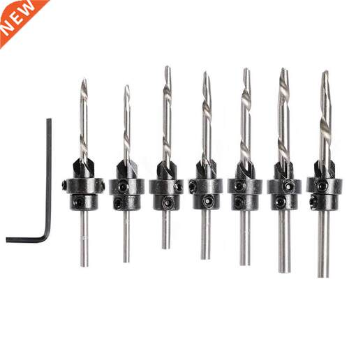 7-Pcs Countersink Drill Bit Set with Stop Collars & Wrench,