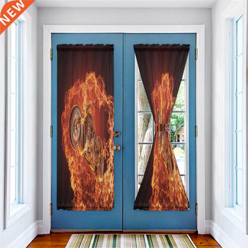 Red Flame Wheel Motorcycle Art Retro Door Curtains Decor