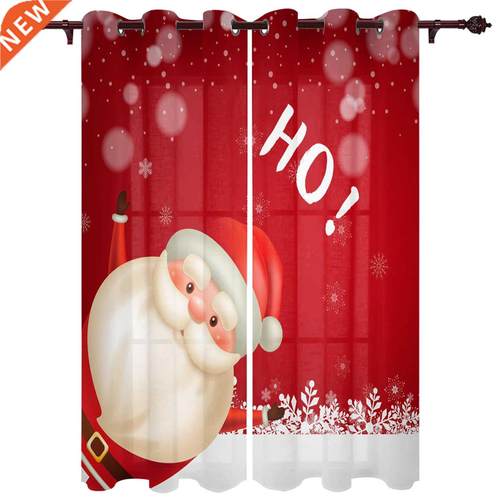 Christmas Santa Snowflake Window Curtains for Bedroom Home