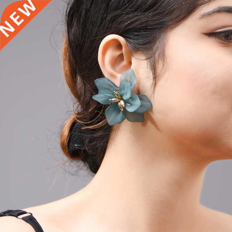 Wuli & baby Hyperbole Flower Earrings Women Acrylic Big