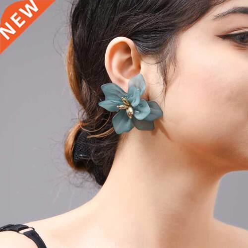 Wuli & baby Hyperbole Flower Earrings Women Acrylic Big