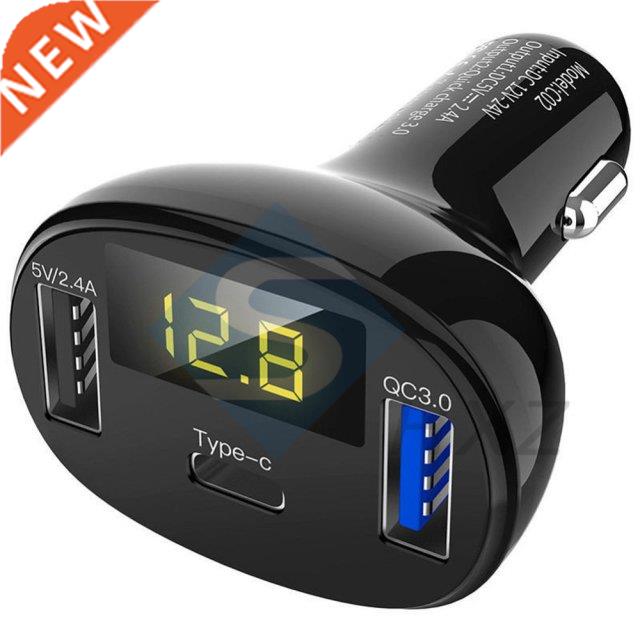 DC 12V-24V USB/Type-C car Charger Multi-function Digital Dis