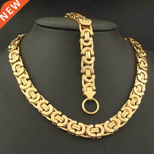 Fashion Link Stainless Steel Gold Color Necklace Bracelet Si