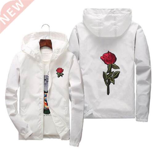 QSuper Rose Bomber Men Jacket Hip Hop Slim Fit Flowers Pilot