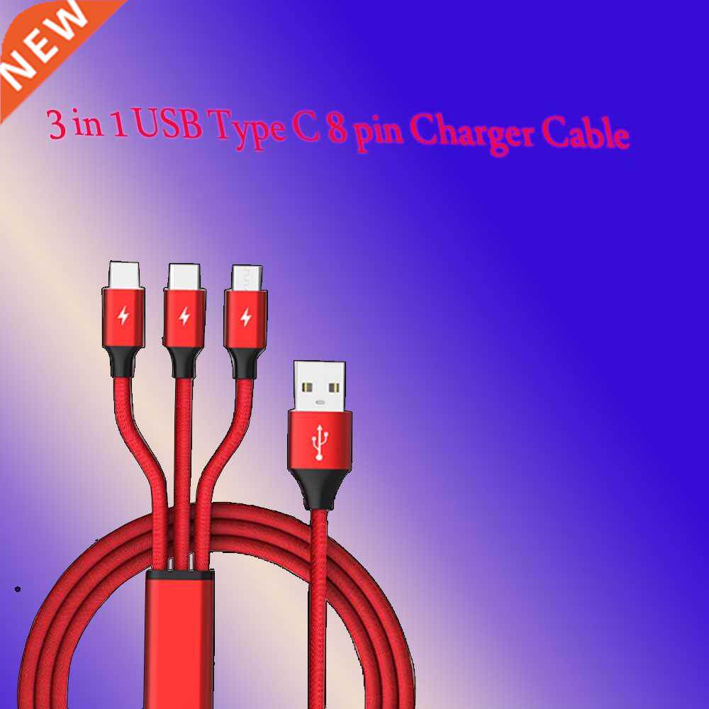 3 in 1 USB Cable for Mobile Phone Micro USB Type C 8 pin Cha