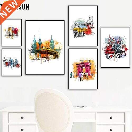 New York Paris Italy Rome London City Landscape Wall Art Ca