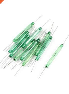 10 x Silver Round Leads Green Glass Tube NO Reed Switch 28mm
