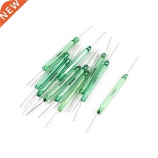 10 x Silver Round Leads Green Glass Tube NO Reed Switch 28mm