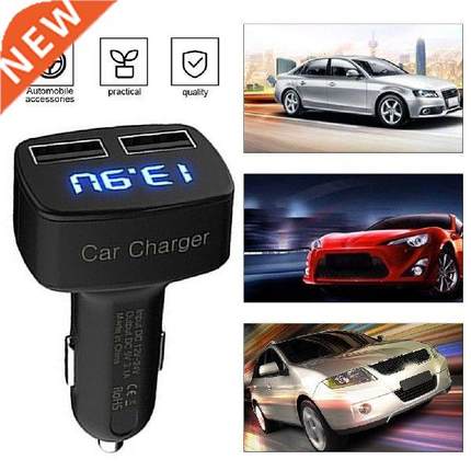 New 4-in-1 Dual USB Car Charger Digital LED Display DC 5V