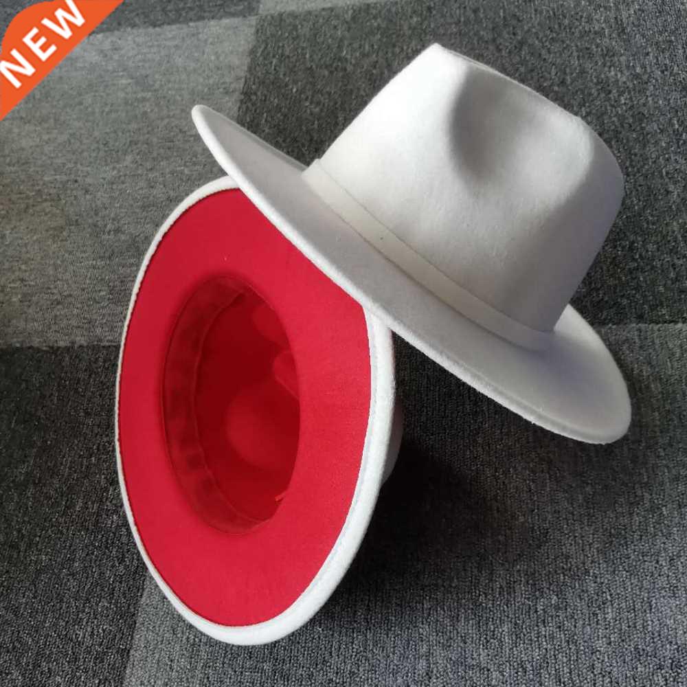 2020 New White Red Patchwork Felt Jazz Hat Cap Men Women Fla