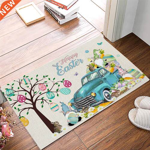 Easter Dwarf Bunny Egg Flower Truck Doormat Entrance Floor