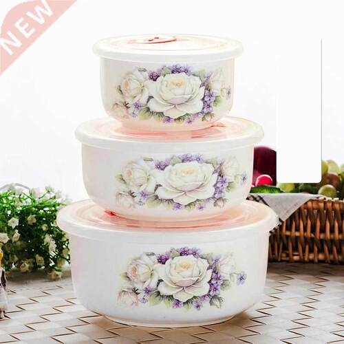 Three-piece set, bone china lunch thermos, ceramic container