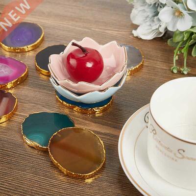 Crystal AGATE SLAB Amethyst Mineral Coaster Electroplated