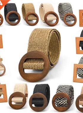 Vintage Bohemian Wide Belt Summer Wooden Buckle Wild Braided