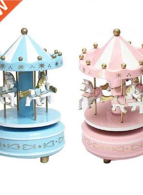 Wooden Merry-Go-Round Carousel Music Box for Kids Toys