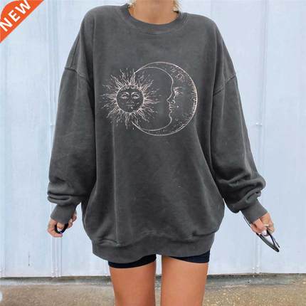 Sun Print Pullover Woman Hoodies Chic Korean Style Loose Ove