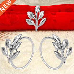 8PCS Leaf Napkn Rngs Metal Slver Napkn Holder Table
