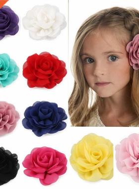 Retail 8.5cm Newborn Chiffon Petals Poppy Flower Hair Clips
