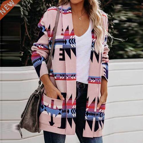Fashion Women Retro Vintage Printed Pocket Design Jackets L
