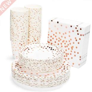 Rose Gold Dot Disposable Paper Plates Set Party Supplies Dis