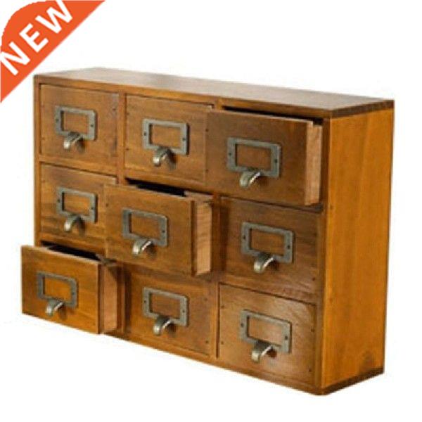 New 1 PCS 9 Lattice Desktop Drawer Storage Box Wooden Retro