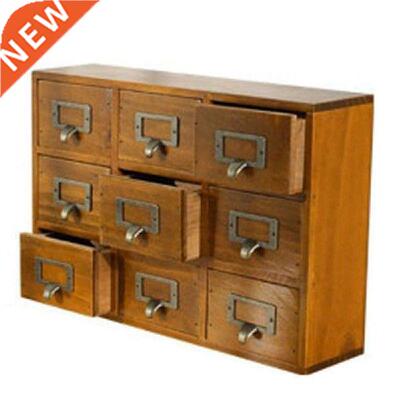 New 1 PCS 9 Lattice Desktop Drawer Storage Box Wooden Retro