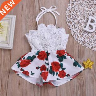 Newborn Baby Girl Clothes Sleeveless Lace Flower Print Strap