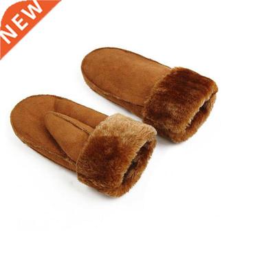 Mens Womens Faux Sheepskin Leather Gloves Heated Fur Mittens