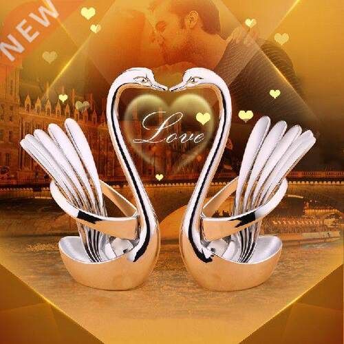 04 Stainless Steel Fork and Spoon Cutlery with Swan Rack