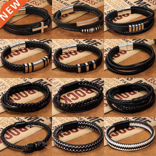 Fashion Simple Natural Stones Beads Handmade Woven Leather W