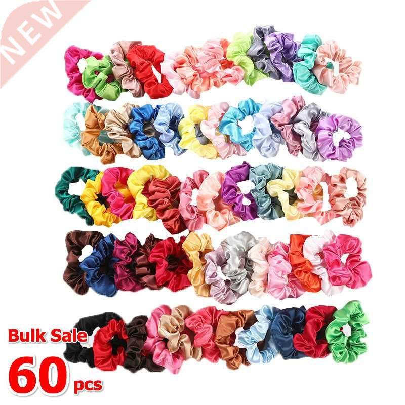 60 Pcs/lots Vintage Hair Scrunchie Pack Stchy Women Elastic
