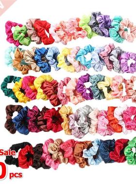 60 Pcs/lots Vintage Hair Scrunchie Pack Stchy Women Elastic