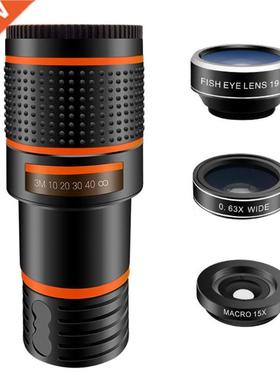 4 in 1 Clip on 12X Telephoto Lens Wide Angle Macro Fisheye L