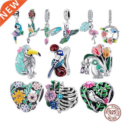 Bisaer Flower Bird Pendant 925 Sterling Silver Charm Garden
