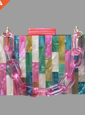 Fuchsia colorful striped acrylic box clutches evening party