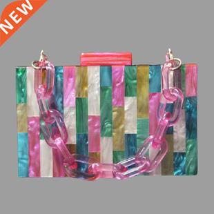Fuchsia colorful striped acrylic box clutches evening party