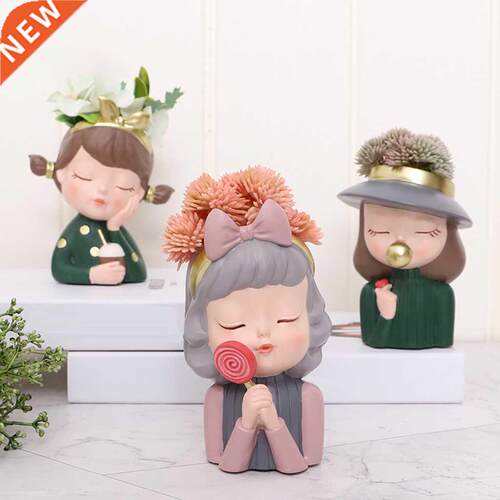 Small Cute Girl Resin Succulent Pots Flower Pot Bonsai Pot