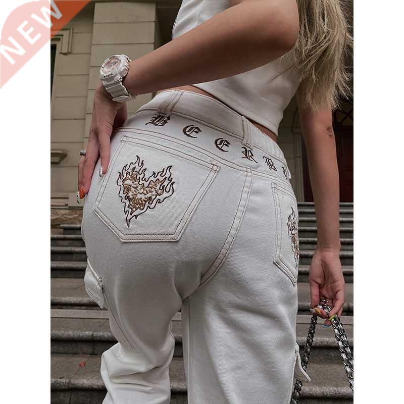 Jeans Women New Summer 2021 Korean High Waist Street Embroid