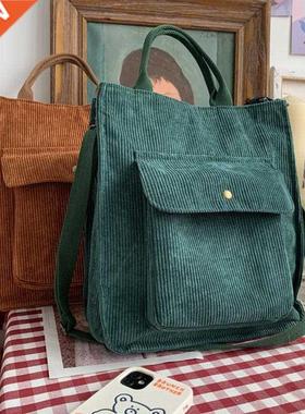 Corduroy Shoulder Bag Women Vintage Shopping Bags Zipper Gir