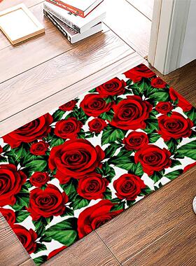 Valentine'S Day Flower Red Rose Flower Doormat Home