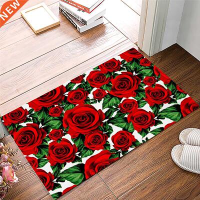 Valentine'S Day Flower Red Rose Flower Doormat Home